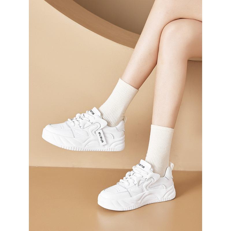 

Spring small size leather little white shoes women s thick-soled color matching lace-up dad shoes women s flat-soled student shoes women 34