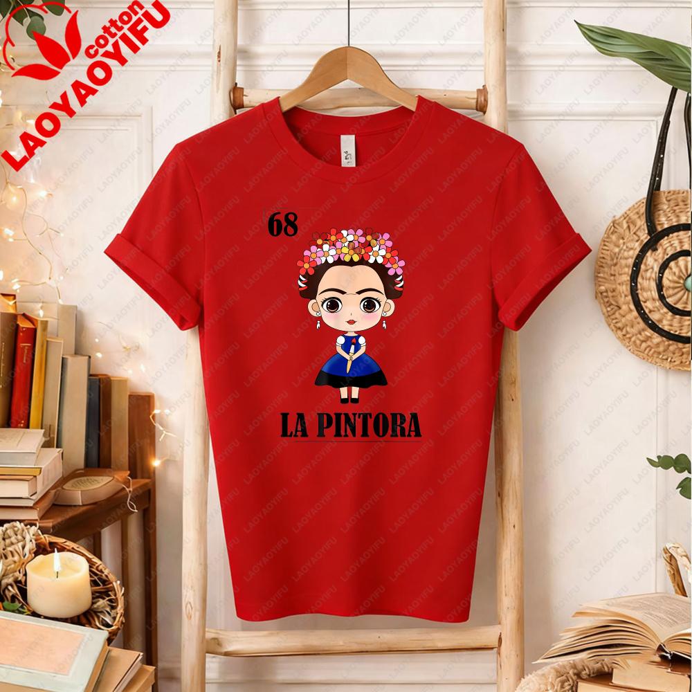 Cute Cartoons Chibi Frida Kahlo TShirt Mexican Artist Kawaii Graphic Tee Art Lover Gift Summer Clothes for Women Shortsleev