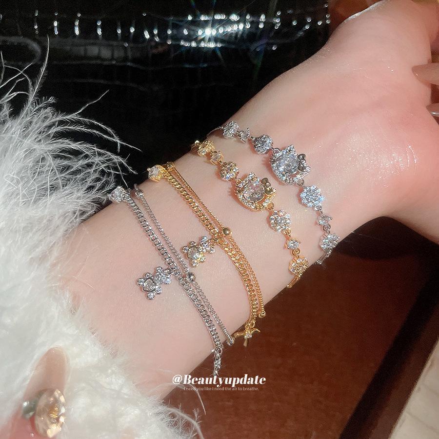 Korean Style Sparkly Multi-Layer Zirconia Bear Bracelet - Luxurious, Versatile Fashion Jewelry for Women