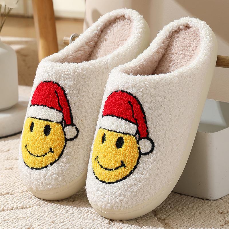 Pantoufles d'hiver pour femmes Smiley Cœur en coton - Intérieur Arc-en-ciel Peluche Design Champignon