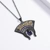 Vintage Black and Gold Two Tone Fan Shaped Blue Zircon Necklace