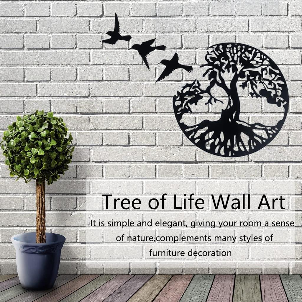 WINUSD Tree of Life Metal Wall Art, 4PCS Tree of Life and Birds of Peace Wall Plaque Decorative Garden Art Hanging Sculpture, Tree of Life Decor,