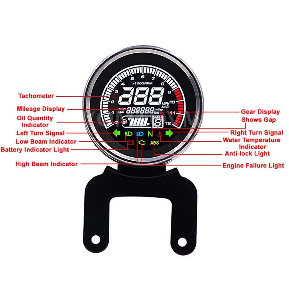Motorcycle LCD Digital Speedometer Tachometer Speed Gauge Oil Level Meter Universal For Honda Ymaha Suzuki Harley DC12V