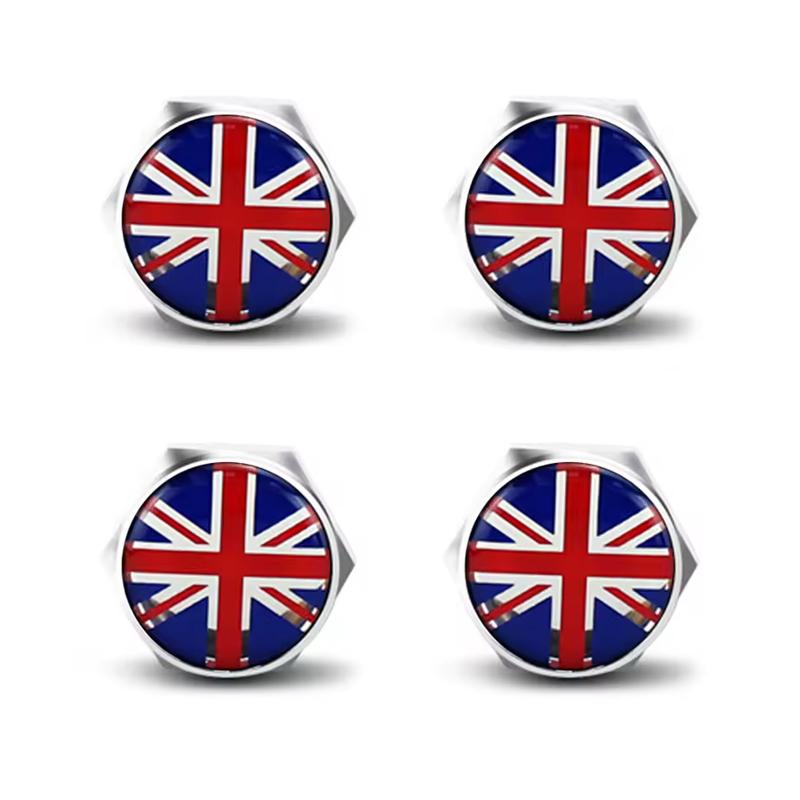 4 Stück Auto Kennzeichenhalter Befestigungsschraube Mutter Kappen Britische Flagge Emblem Zubehör