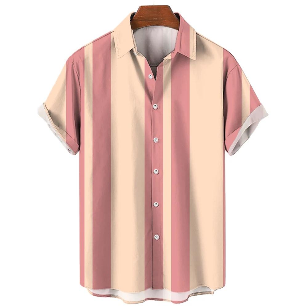 Camicia da uomo a maniche corte a righe stile hawaiano con stampa 3D, larga, stile street, top alla moda da uomo, casual, semplice, senza tasche