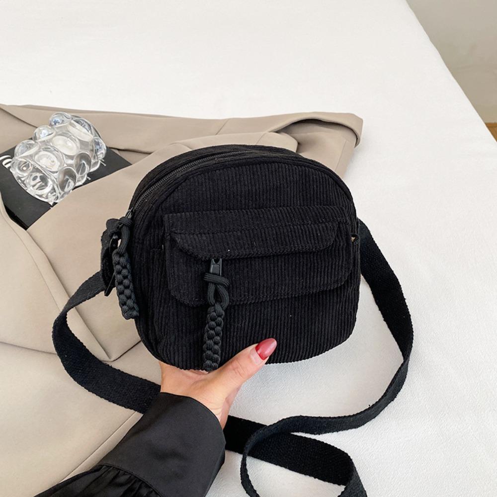 Senlens Cotton Cloth Solid Color Crossbody Bag Large Capacity Canvas Handbag  All-match zwart