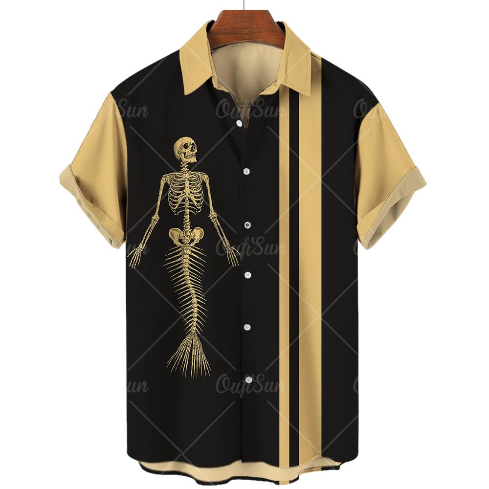 Tendenza Estiva Stampa Floreale Teschio Camicie da Uomo Top Manica Corta Hawaiano Streetwear alla Moda Abbigliamento Casual da Esterno per Uomo e Donna Camicetta