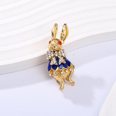 Personalized Blue Oil-Dripping Bunny Brooch Female Light Luxury Cute Diamond-Encrusted Animal Zodiac Pin