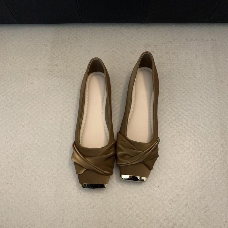 Meitajia Spring and Autumn 2025 New Design Sense Square Head Flat Bottom Low Heel Single Shoes Women's Skirt Temperament Flat Shoes