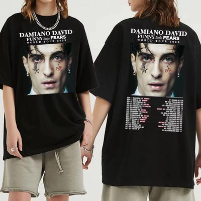 Hot Sale Damiano David Funny Little Fears World Tour Poster Graphic Print T-Shirt Men Women Streetwear Harajuku Hip Hop Loose Casual Oversized Top