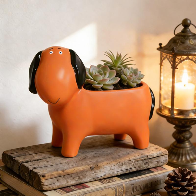 Cute Little Dog Flowerpot Green Potted Plants Vase Container Home Courtyard Garden Decoration Resin Handicrafts Ornament Gift
