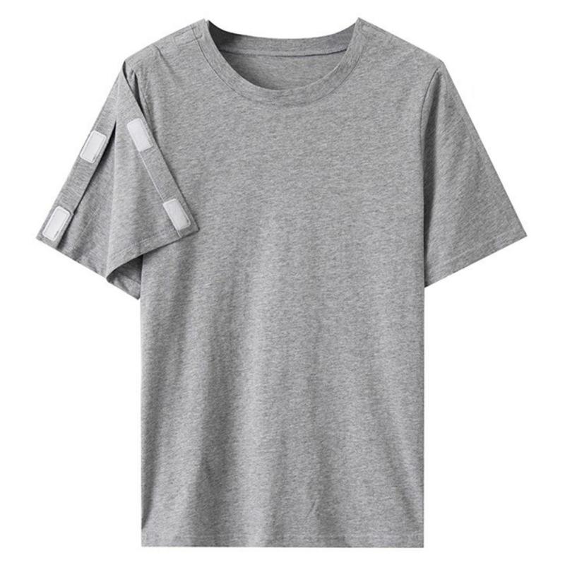Summer Short Sleeved Hospital Gown Pure Cotton T-shirt Top Easy To Wear Take Off Postoperative Rehabilitation Clothing for Fully Open Fractures