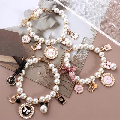 Bijoux trucs perle strass princesse chien chaîne noeud collier colliers pour animaux de compagnie chat bijoux collier