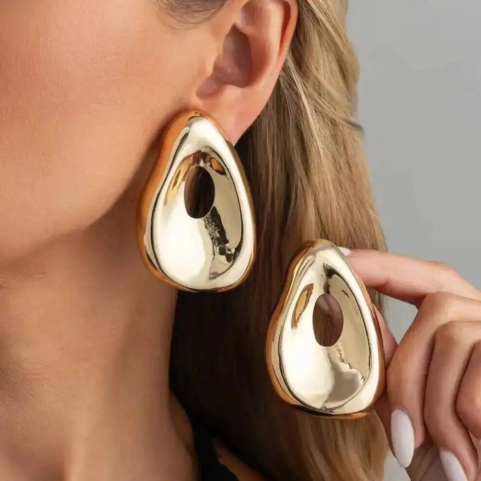 IngeSight.Z Exaggerated Irregular Teardrop Shape Metal Stud Earring for Women Creative Hollowout Piercing Ear Accessory Jewelry