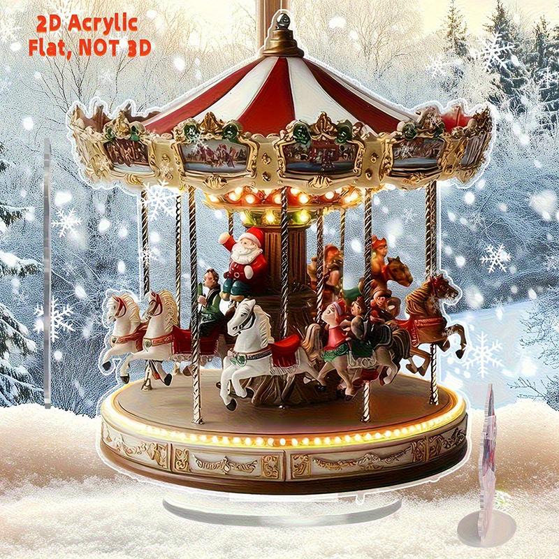 2D Flat Christmas Merry Carousel Christmas Scene Festival Decor Bedroom Office Desktop Ornaments Home Decoration Christmas Gifts