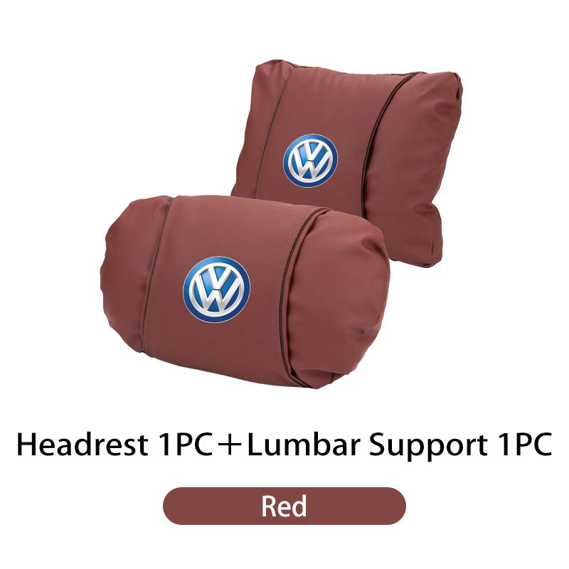 Car Leather Headrest Pillow Neck Lumbar Support Soft Lumbar Cushion Beige For Volkswagen VW Jetta Golf Beetle CC EOS MK2 MK4 MK5 HY3