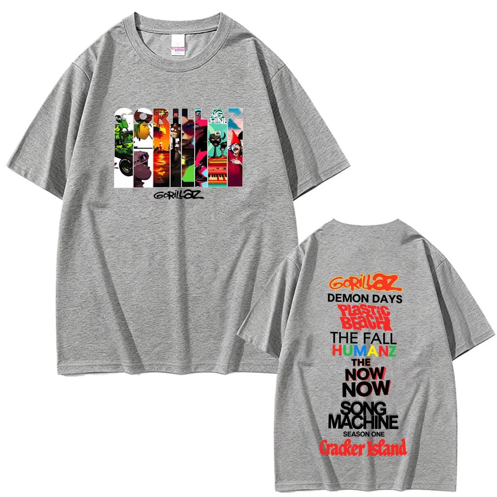 Summer New Hot Sale Rock Band Gorillaz Music Album Cover T-shirt Y2K Men Women Vintage Hip Hop Streetwear T-shirt Breathable and Comfortable Clothes