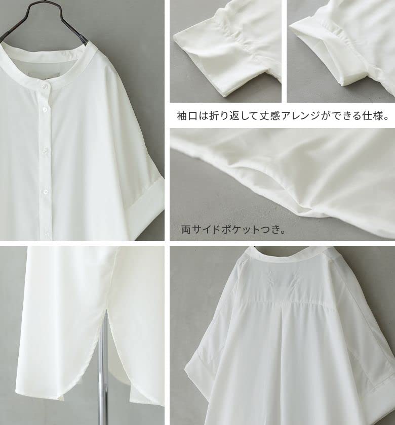 Oshare Walker Collar Short Sleeve Shirt Long Shirt Short Loose Plus Sizes Layered wfn0239 n'OrLABEL [Band Dress] Women's Dress, Spring/Summer,