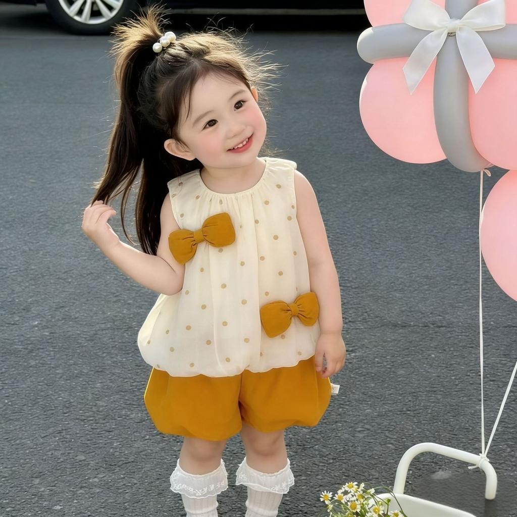 Girls Summer Fresh Princess Sleeveless Top And Shorts Set Baby Kids Casual Two Piece Outfit For Outdoor Wear