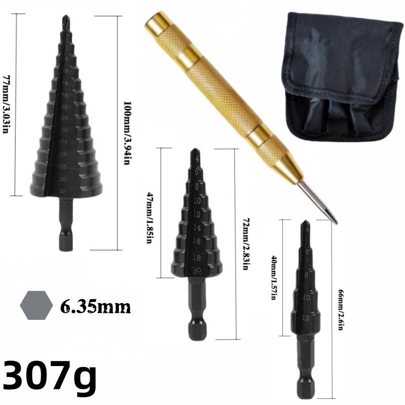 Hex Shank Nitrided Black HSS Step Drill Bit Set (3-12, 4-12, 4-20mm)