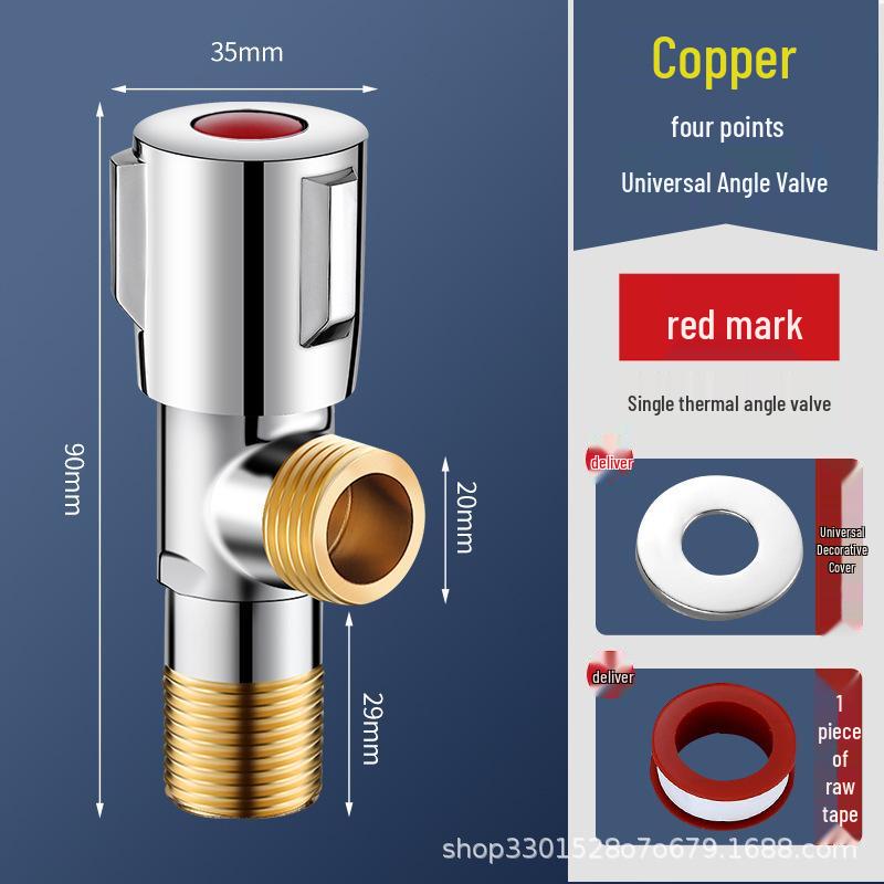 Universal 4-Point All-Copper Angle Valve for Hot/Cold Water, Stainless Steel Household Water Heater/Toilet Switch
