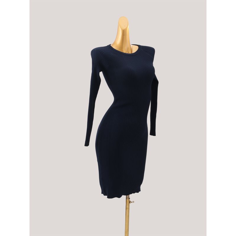 Foreign Trade Minimalist Rib Round Neck Long Sleeve Knitted Dress Women Autumn and Winter New Slim Fit Slimming Sheath Base Skirt