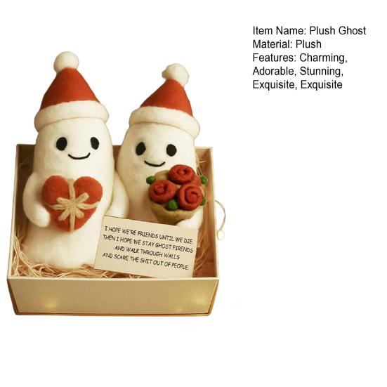 Christmas Ghost Friends Plush Set Cute Small Ghost with Santa Hat for Holiday Home