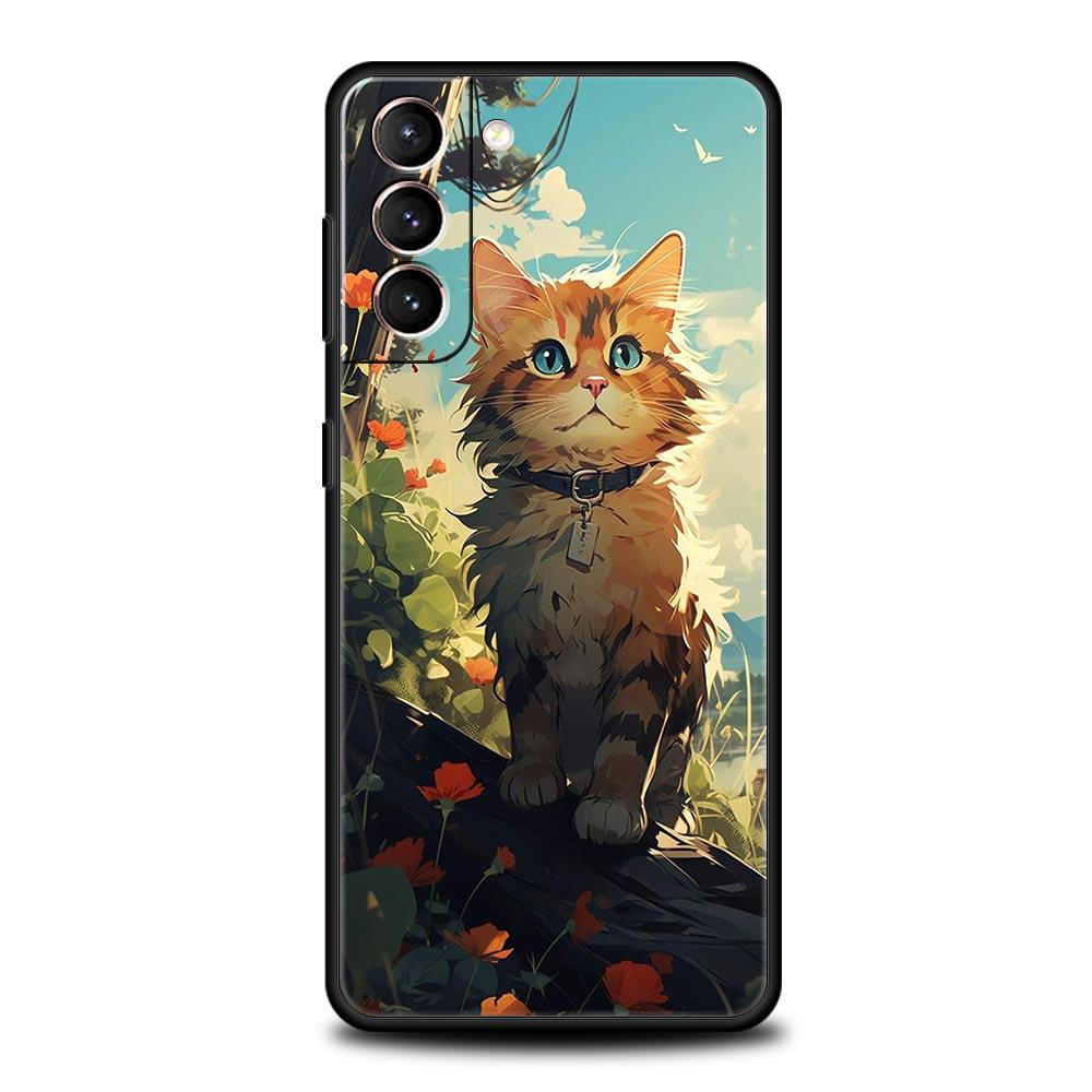 cartoon lovely cat Art fashion Phone Case For Samsung Galaxy S24 S23 S22 S20 Ultra S21 FE 5G S10 S9 Plus S10E S8 Silicone Cover