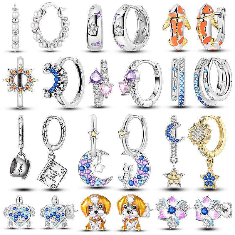 Copper Plated Sun Moon Hoop Earring For Woman Original Pendientes Jewelry Gift