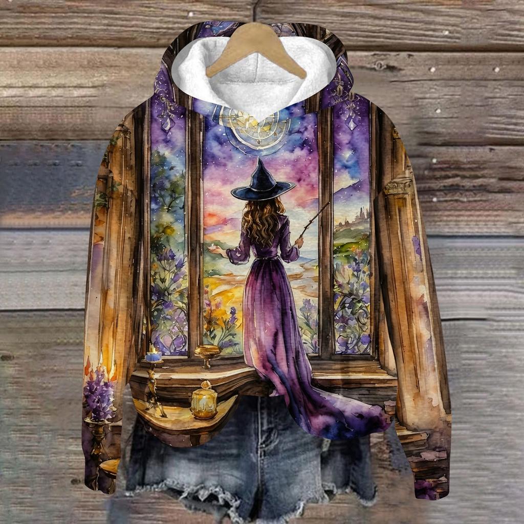 Women's Casual Long Sleeve Halloween Print Hoodie Pullover Sweatshirt