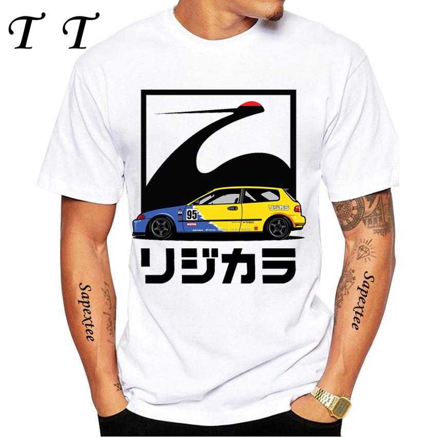 Kanjo Racer Civic Klasyczny T-Shirt Nowy Lato Męski Krótki Rękaw Retro Drift King Samochód T-Shirty Chłopięce Casualowe Białe Koszulki