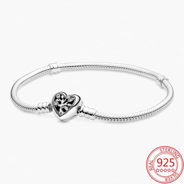 925 Sterling Silver Forever Love Vows Pink Heart -Shaped Lock Bracelet Wedding Anniversary Gift