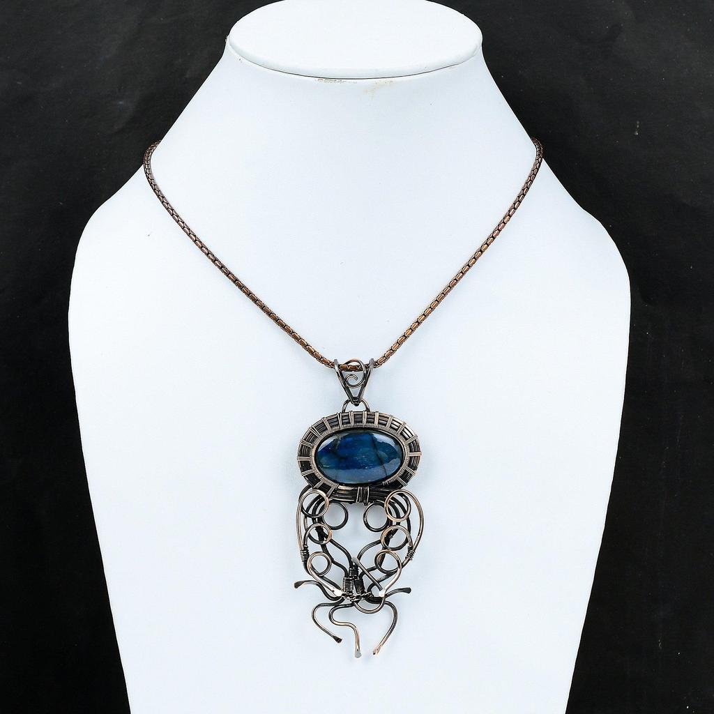 Labradoryt kamień szlachetny drut miedziany Wrap ręcznie robiony wisiorek biżuteria prezent dla miłości