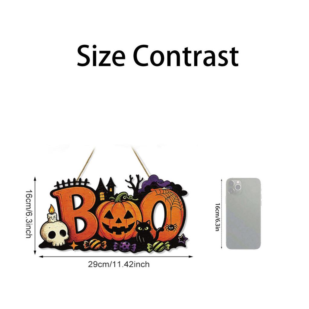 Halloween Wooden Hanging Sign BOO Decorative Wall Plaque for Holiday Party Indoor Outdoor Seasonal Celebration Decoration