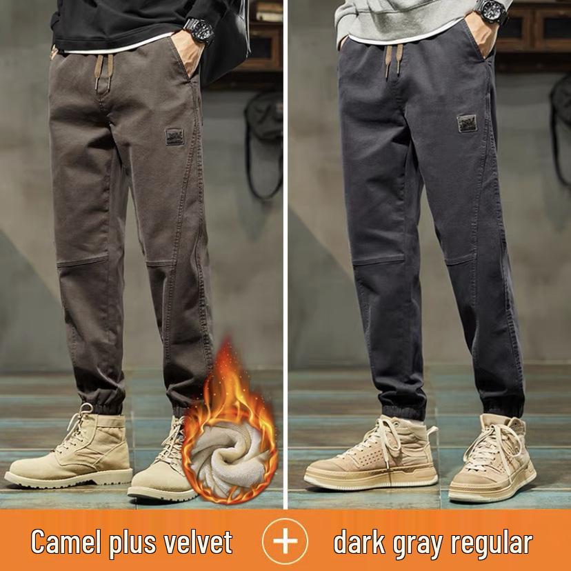 Pánské trendy značkové 2025 podzim/zima plus sametové tepláky - volné, všestranné, sportovní ležérní kalhoty