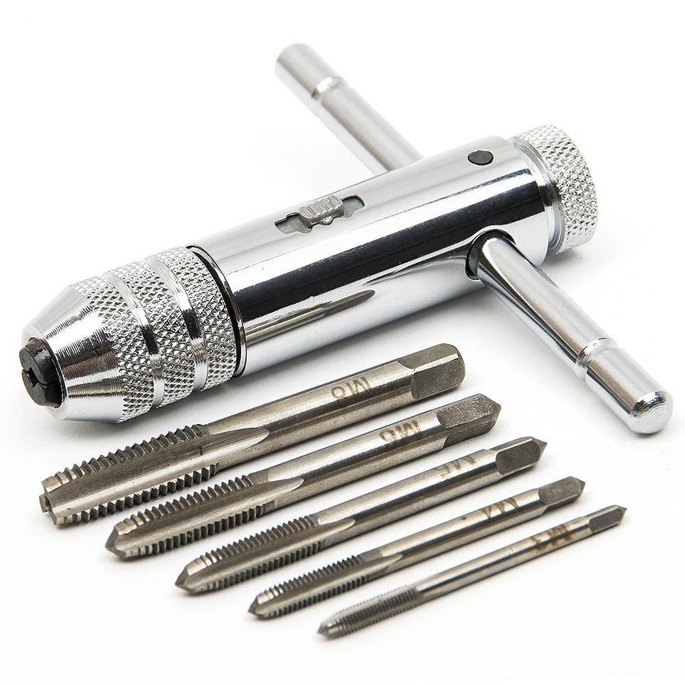5pcs M3-M8 3mm-8mm Adjustable Silver T-Handle Tapping Screwdriver Wrench Thread Tapping Hand Tool Set Drill Hole Wood