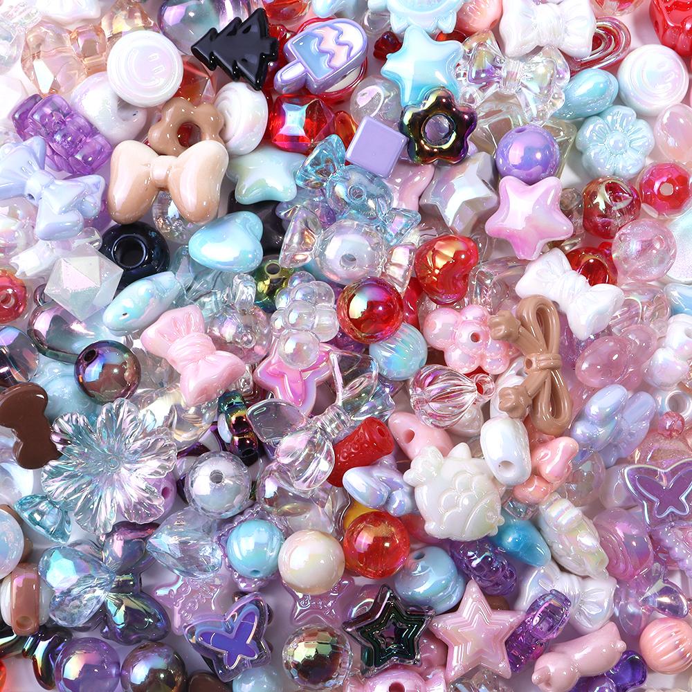 45g/Bag Mixed Shape Acrylic Beads Same Color Series UV Color Plated Loose Bead for Handmade Bracelets Necklace Key Phone Lanyard