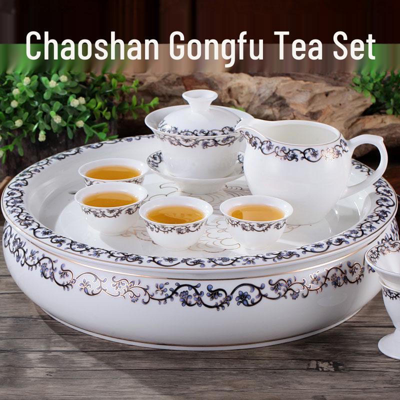 

Chaoshan Kung Fu Ceramic Tea Tray Set with Water Storage - 10 & 12 Inch Sizes 10-inch 10-piece Gaiwan Set