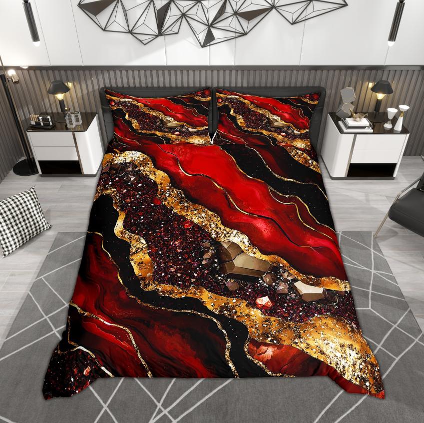 Comforter Homewish Chic Marble Gold Metallic Bedding Set Abstract Watercolor Art Bed Set Room Decor