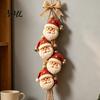 Santa Claus Decorations for Home Wooden Hanging Ornament, 2D Flat Pattern Sign with Jute Detailed Relief Holiday Hangings Rope And Bell, Vintage Door
