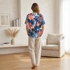 Damen Freizeit Hemd mit Print, Henley-Knopfleiste, kurzen Ärmeln, Baumwoll-Leinen-Mischung und Brusttasche für den Sommerlichen Alltagsgebrauch