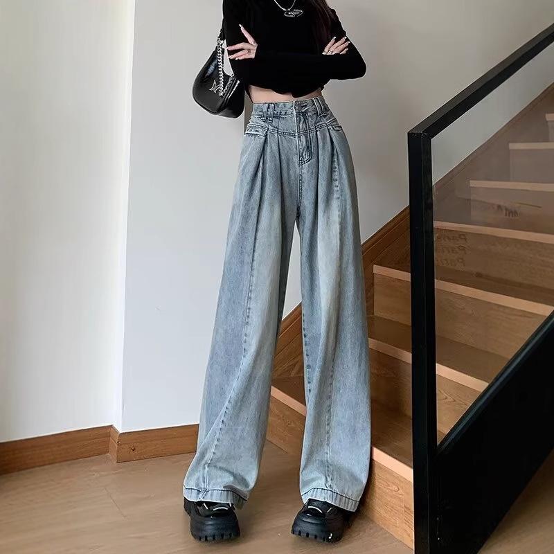 

Women s High-Waisted Wide-Leg Jeans - Autumn 2024 Drape, Hip-Covering, Loose-Fit, Pear-Shape Slimming, Floor-Length Trousers M синій