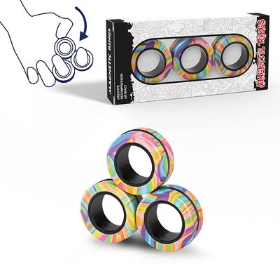 3 Stück Finger Magnetische Ringe Buntes Fidget Spielzeug Set Erwachsene Magnete Spinner Ringe zum Abbau von Stress Angstlinderung Therapie