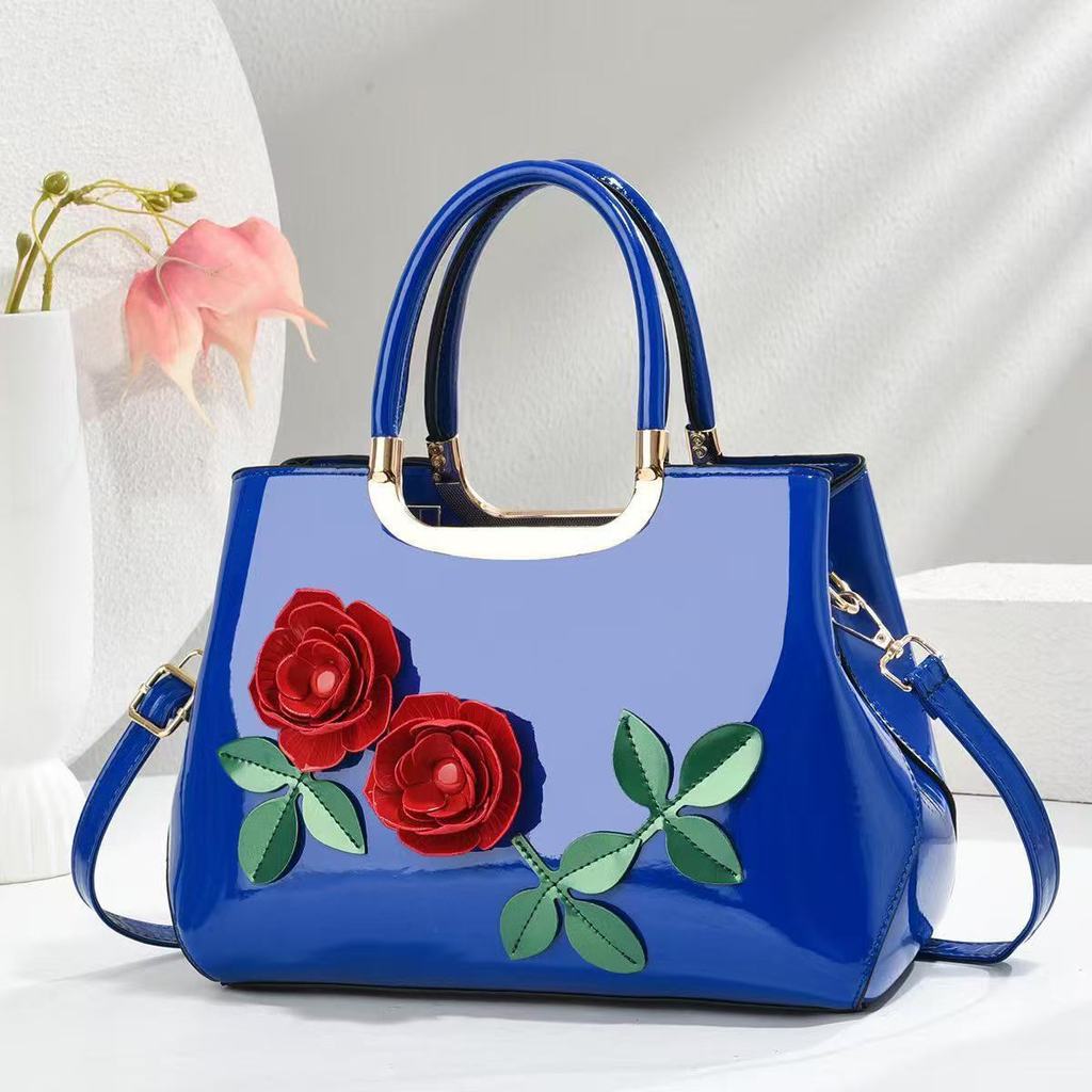 Elegant Gradient Leather Handbag With Zipper Pocket And Floral Accents For Office And Casual