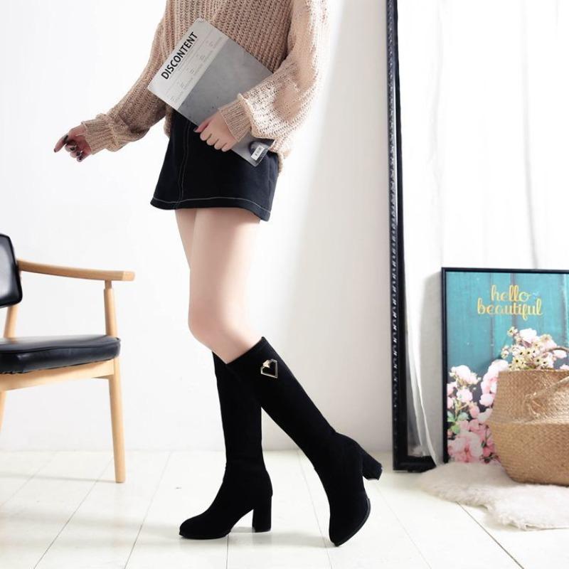 Shoes For Women Black High Heels Elastic Footwear Winter Knee Shaft Ladies Boots Long Elegant Heeled Hot With Stylish Goth