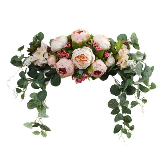 Artificial Peony Flower Swag with Green Leaves Wedding Party Arch Flower Welcome Sign Decorative Floral Swag Door Lintel Wall Window Decor