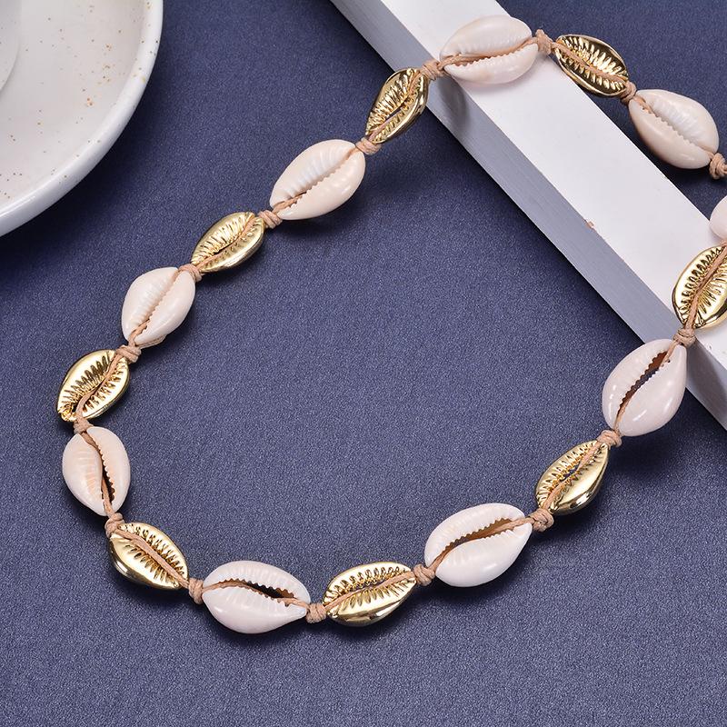 Gold alloy shell necklace, hand woven pearl short chain for women, gold-plated jewelry, Christmas gift, Stocking stuffers, Valentine's Day gift