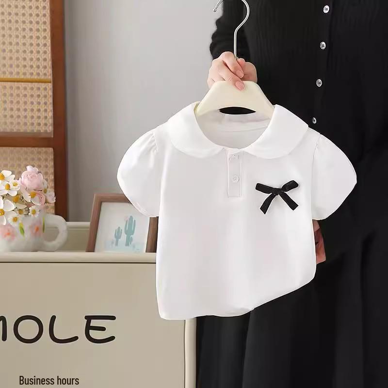 

2025 Стильна біла коротка футболка для дівчат у коледжному стилі - Універсальний та милий літній топ 140cm