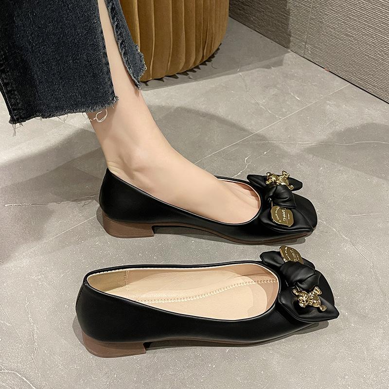 

Туфли-лодочки с бантом на низком каблуке в стиле феи с юбкой 2024 года, новые туфли для весны и лета с мягким ветром и мягкой подошвой для бабушки 35 чёрный