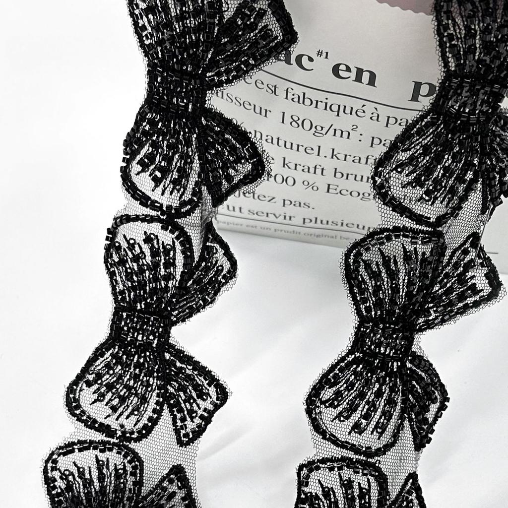 6Cm Black And White Mesh Bead Bow Barcode Clothing Accessories Exquisite Children'S Clothing Skirt Hair Accessories Lace Accessories